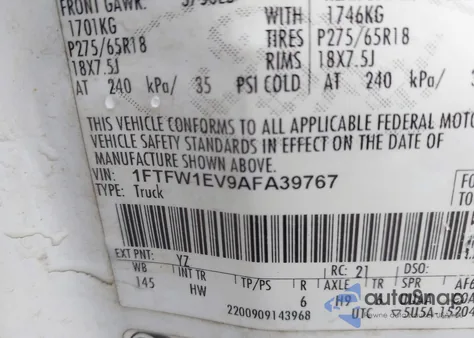 2010 Ford F-150 Fx4/Harley-Davidson/King Ranch/Lariat/Platinum/Xl/Xlt z USA, uszkodzony, nr VIN 1FTFW1EV9AFA39767